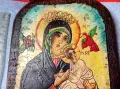 ПРЕСВЕТА БОГОРОДИЦА с МЛАДЕНЕЦА ИЗТОЧНОПРАВСЛАВНА ИКОНА на ДЪРВО ХУДОЖЕСТВЕНА РЪЧНА РАБОТА 47640, снимка 3