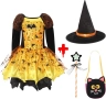 Cloudkids „Светеща вещица“ Хелоуин костюм за момиче, рокля + шапка + вълшебна пръчка + торбичка , снимка 1