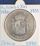 Монета Испания - 5 Песети 1890 г. Крал Алфонсо XIII - Сребро