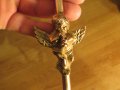 Старинен бронзов църковен свещник с ангелче, херувим  20,5 см. - запалете свещ и с молитвите си, снимка 1