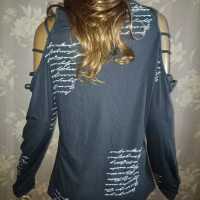 Sheilay L-Ефектен топ/ блуза с надписи и интересен ръкав , снимка 6 - Блузи с дълъг ръкав и пуловери - 44773141