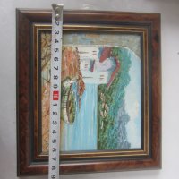 Картина морски пейзаж, лодка, бряг, с рамка, снимка 3 - Картини - 31809447
