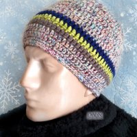 Ръчно плетена мъжка шапка, меланж, снимка 1 - Шапки - 31100862