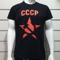 Нова мъжка черна тениска с трансферен печат СССР звезда, Русия, снимка 3 - Тениски - 30162899