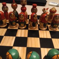 Рядък дървен шах матрьошки РЪЧНА ИЗРАБОТКА, снимка 4 - Шах и табла - 31641822