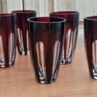 кристални чаши цветен червен кристал, снимка 7 - Антикварни и старинни предмети - 28765844