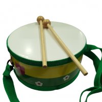 Играчка барабан, Дървена, Зелена, 15х7 см, снимка 2 - Образователни игри - 37743409