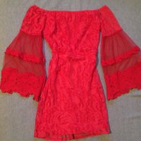 Елегантна червена дантелена рокля , снимка 6 - Рокли - 38035901
