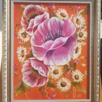 Картина "Цветен разкош" - маслени бои върху платно с дървена подрамка , снимка 1 - Картини - 30843452