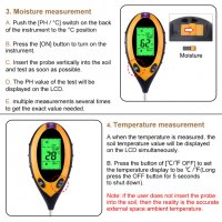 4в1 Уред за измерване PH на почвата,температура,влажност и интезитед на светлина, снимка 7 - Градинска техника - 30906414