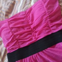 Тъмно розова воалена рокля XS-S, снимка 3 - Рокли - 31842165