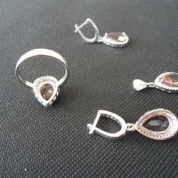 НАМАЛЕН  НОВ  Сребърен комплект със султанит - обеци, пръстен , медальон, снимка 5 - Бижутерийни комплекти - 34266354
