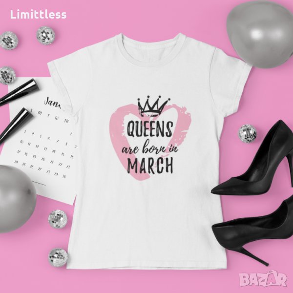 Дамска тениска Queens are born in march pink, снимка 1