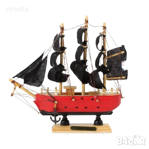 Декорация Пиратски кораб, Ретро модел, Дърво/текстил, Ръчна изработка, 20 см, снимка 1