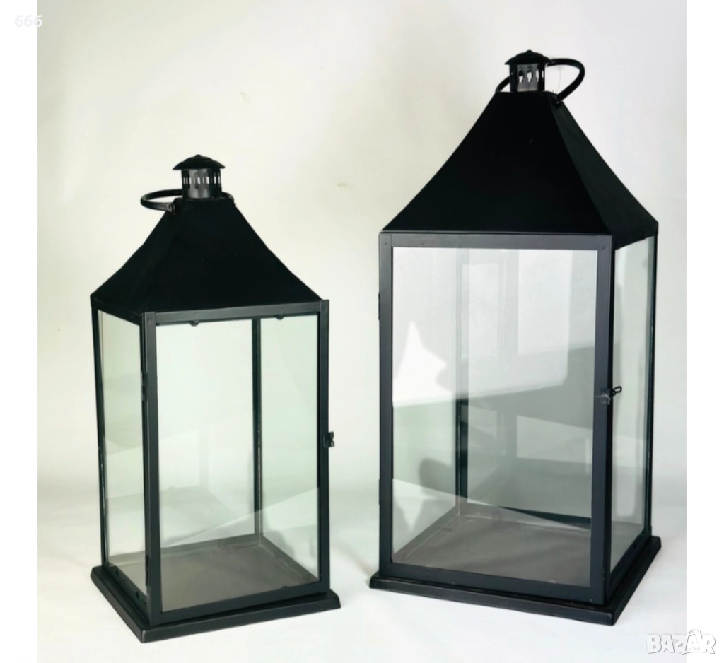 Метални фенери черни (2 броя) | 50 см и 40 см, снимка 1