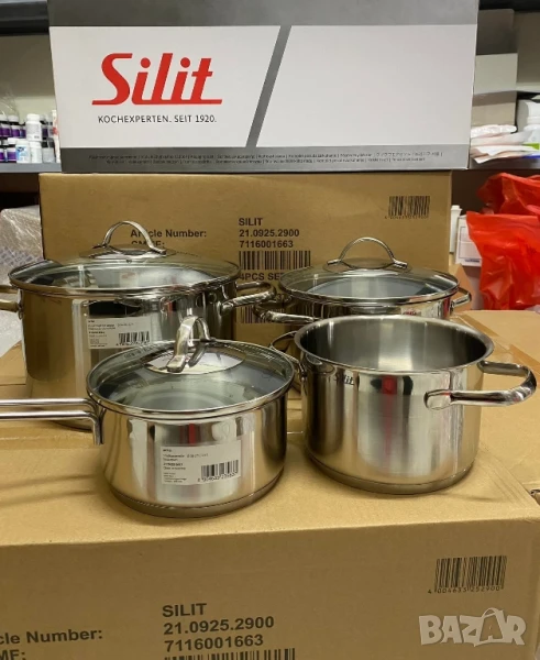 Комплект 3 тенджери Silit Alicante, Стъклени капаци, Сребърен, снимка 1