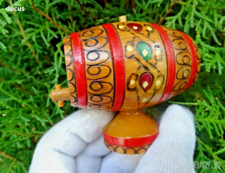 Комунистическа ръчно изработена дървена мини бъчва, винтидж, снимка 1