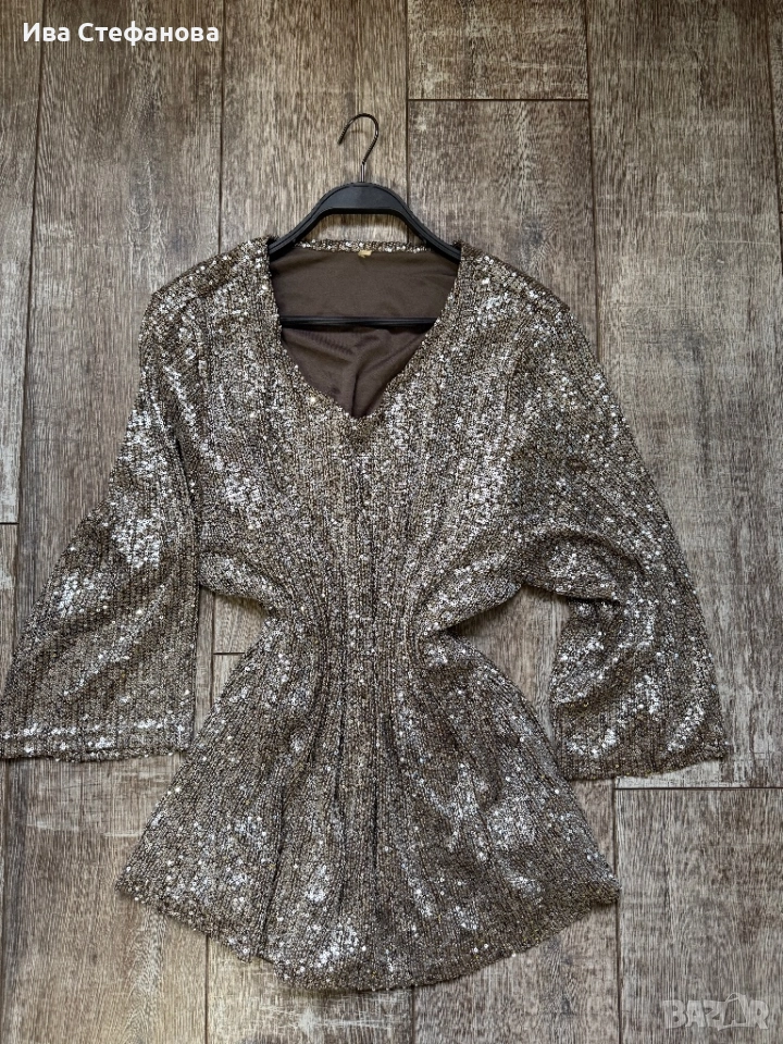Нова парти официална коктейлна блуза туника  златни сребърни пайети , снимка 1