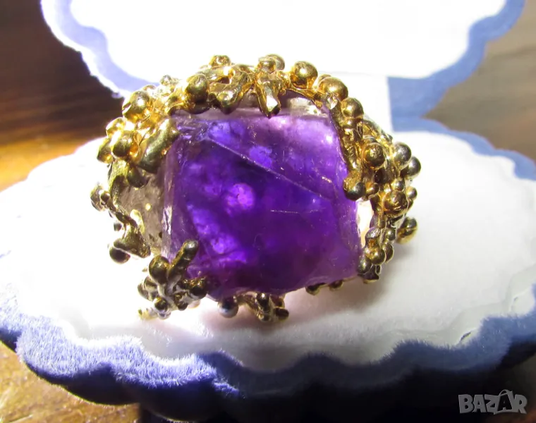 925 сребърен пръстен с груб аметист 14x13мм, общо тегло 19гр. подходящ за подарък, йога, медитация, снимка 1