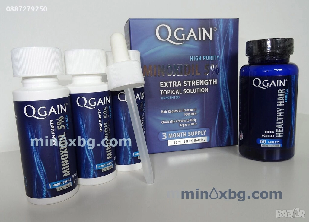 QGAIN МИНОКСИДИЛ 5% срещу косопад за растеж на коса и брада! MADE IN USA!, снимка 1