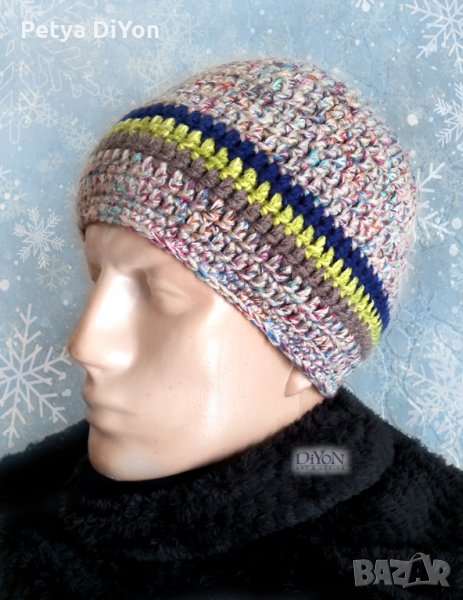 Ръчно плетена мъжка шапка, меланж, снимка 1