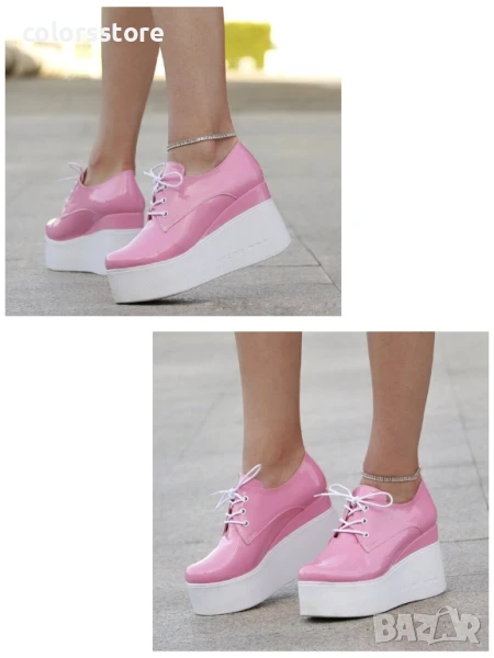Обувки на платформа - розов лак с бяло ходило - 120K , снимка 1