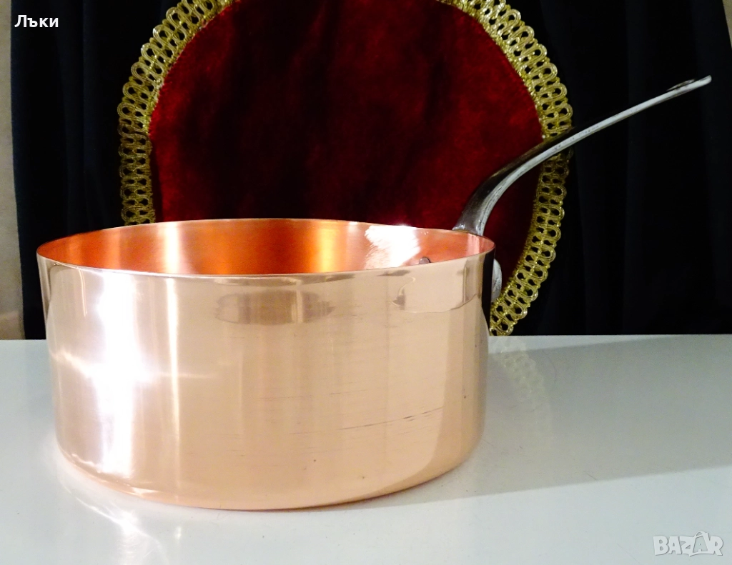 Медна тенджера,тиган,4 л. ,чиста червена мед. , снимка 1