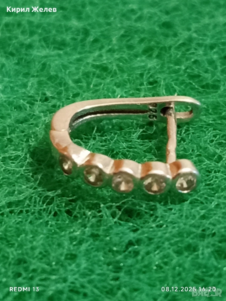 Красива сребърна обеца с инкрустиран цирконий 52480, снимка 1