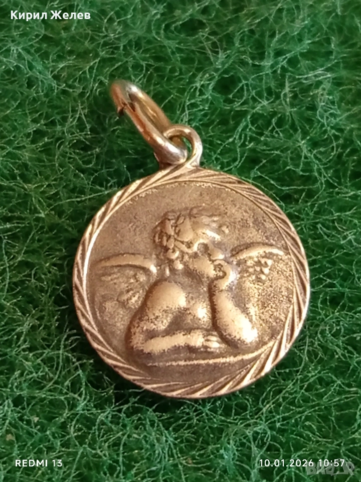 Сребърен медальон замисления ангел на Рафаело "Сикстинската Мадона" 43121, снимка 1