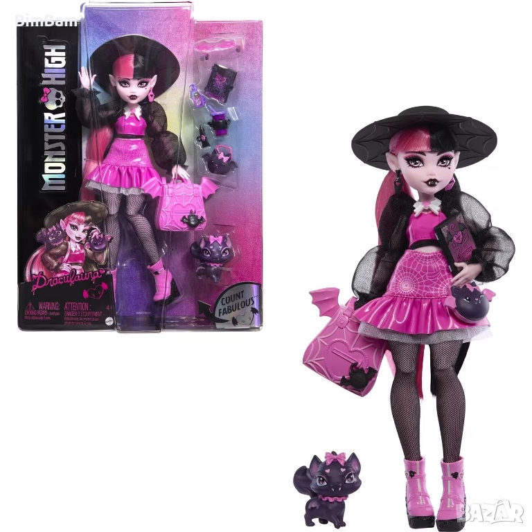 Оригинална кукла Monster High - Дракулора, с домашен любимец и аксесоари, снимка 1