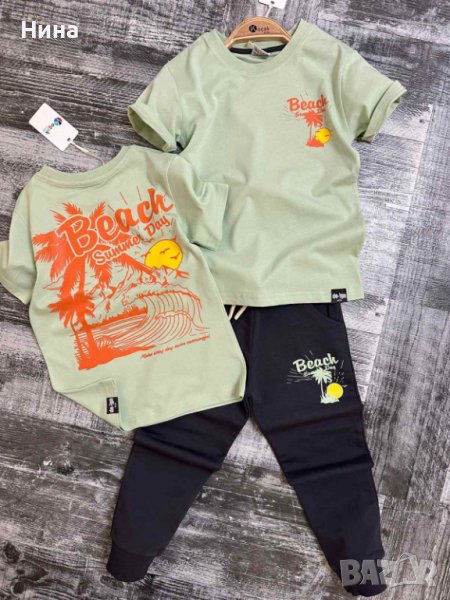 Страхотен комплект за момчета в зелен цвят , снимка 1
