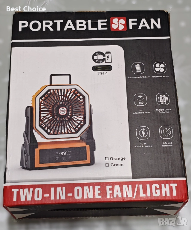 Нов Соларен вентилатор 10000mAh с LED, таймер и кука – за къмпинг двор, снимка 1