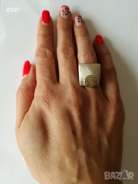 Ръчен Авторски Сребърен пръстен с позлата . Сребро проба 950., снимка 1