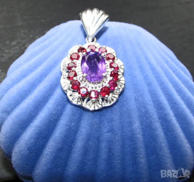 925 сребърно малко колие с аметист 6х8мм, колието е 18х16мм. подходящо за подарък за момиче, снимка 1