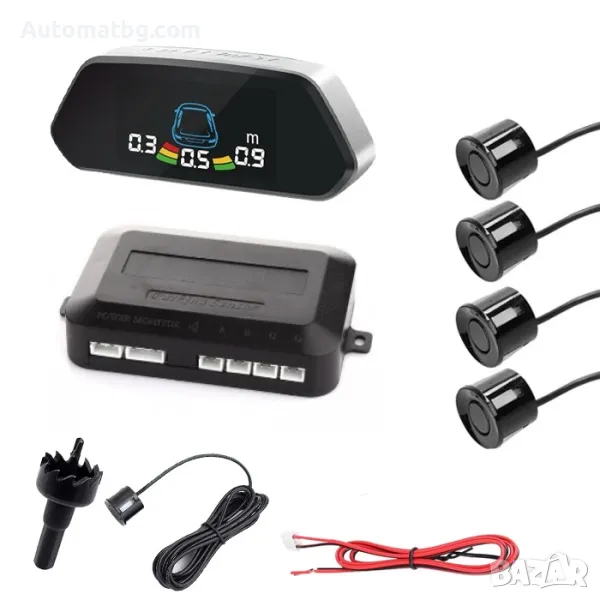 Парктроник Automat, Led дисплей, 4 сензора, Сензор за паркиране, Черен, снимка 1