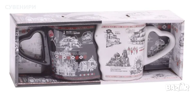Комплект 2 бр. порцеланови чаши, декорирани със забележителности от страната, снимка 1
