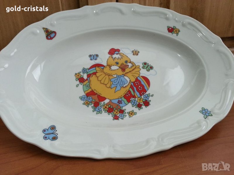 Стар български порцелан плато елипса Великден , снимка 1