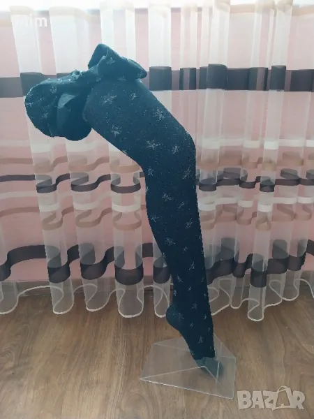 М/ХL Черен чорапогащник на звезди с брокатени сребристи нишки , снимка 1