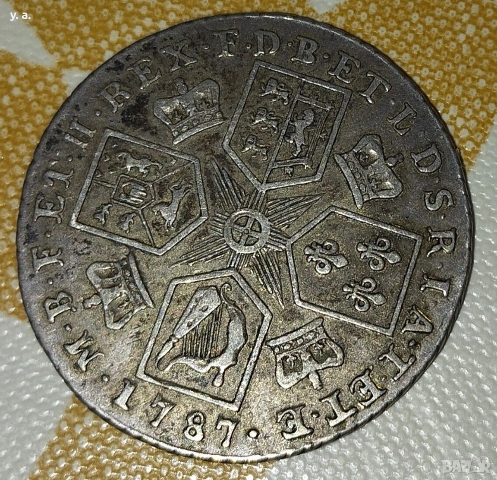 Уникална монета, 1787-ма година, висока проба сребро, супер запазена, с патина , снимка 1