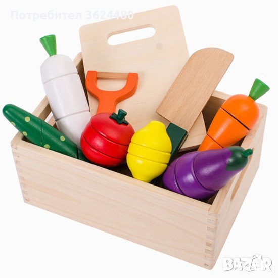 Дървени зеленчуци за рязане с магнит 3542, снимка 1