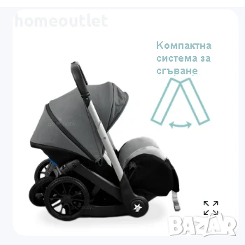 БЕЗПЛАТНА ДОСТАВКА Функционална бебешка количка / столче за кола G308-4IN1-GREY, снимка 6 - Детски колички - 50656381