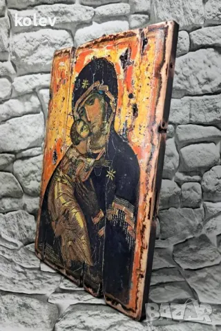 Репродукция на икона Богородица Владимирска/Владимирската чудотворна икона на Божията Майка 30/20 см, снимка 2 - Икони - 36824956
