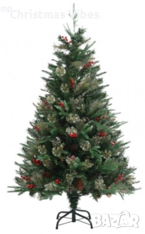 Изкуствена елха Luxury Diamond с червен глог и шишарки, снимка 4 - Декорация за дома - 52111998