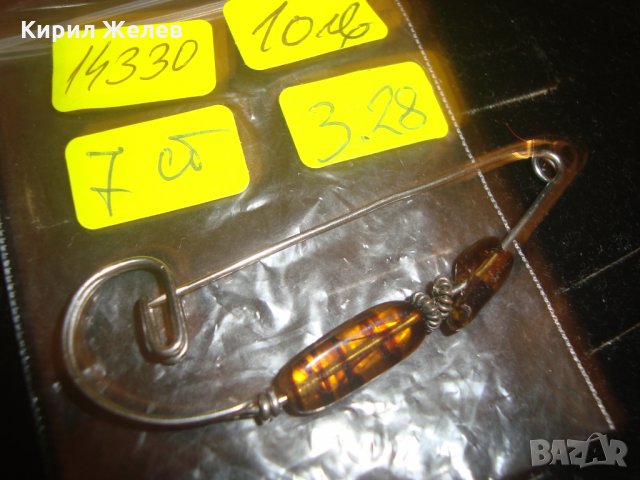 СТАРА ВИНТИДЖ СТИЛ ФИБУЛА БРОШКА ИГЛА с  ЯСПИС МУРАНО 14330, снимка 5 - Антикварни и старинни предмети - 30554853