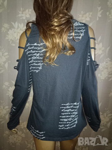 Sheilay L-Ефектен топ/ блуза с надписи и интересен ръкав , снимка 6 - Блузи с дълъг ръкав и пуловери - 44773141