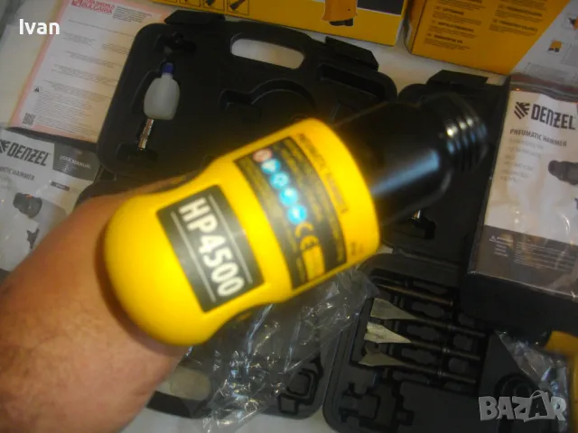 НОВ ПНЕВМАТИЧЕН СЕКАЧ КЪРТАЧ 4500 уд/мин. Пълен комплект с длета DENZEL HP4500, снимка 12 - Други инструменти - 47874278