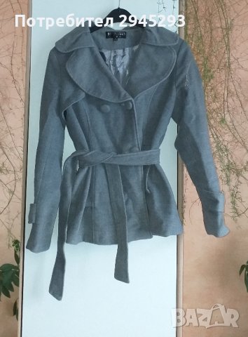 Дамско палто / сиво с коланче + Дънкено / дънково яке
