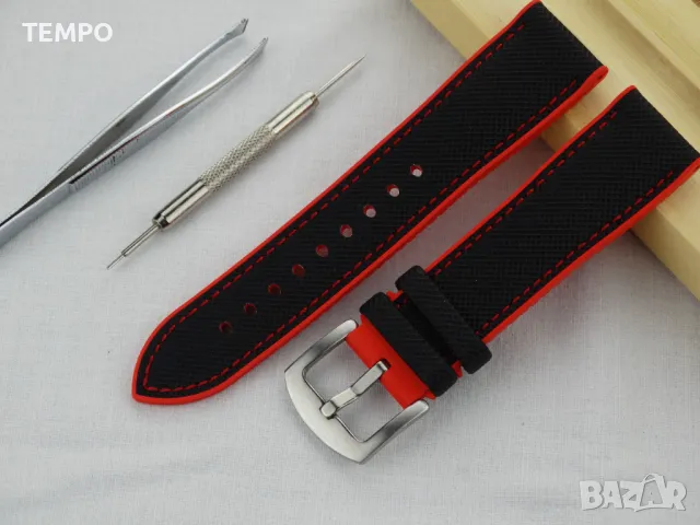 СИЛИКОНОВА КАИШКА ЧЕРНА С ЧЕРВЕНО- 20мм + ПОДАРЪК, снимка 2 - Каишки за часовници - 48451624