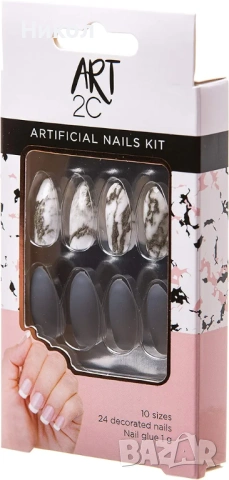 Комплект изкуствени нокти Art 2C мраморен ефект, снимка 6 - Продукти за маникюр - 53140514