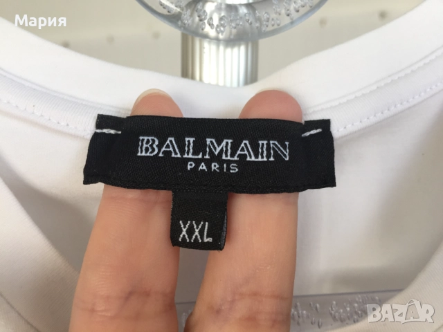 Л / ХЛ Оригинална Balmain Дамска Туника Тениска Бяла Черна Еластичен памук, снимка 6 - Тениски - 51546827